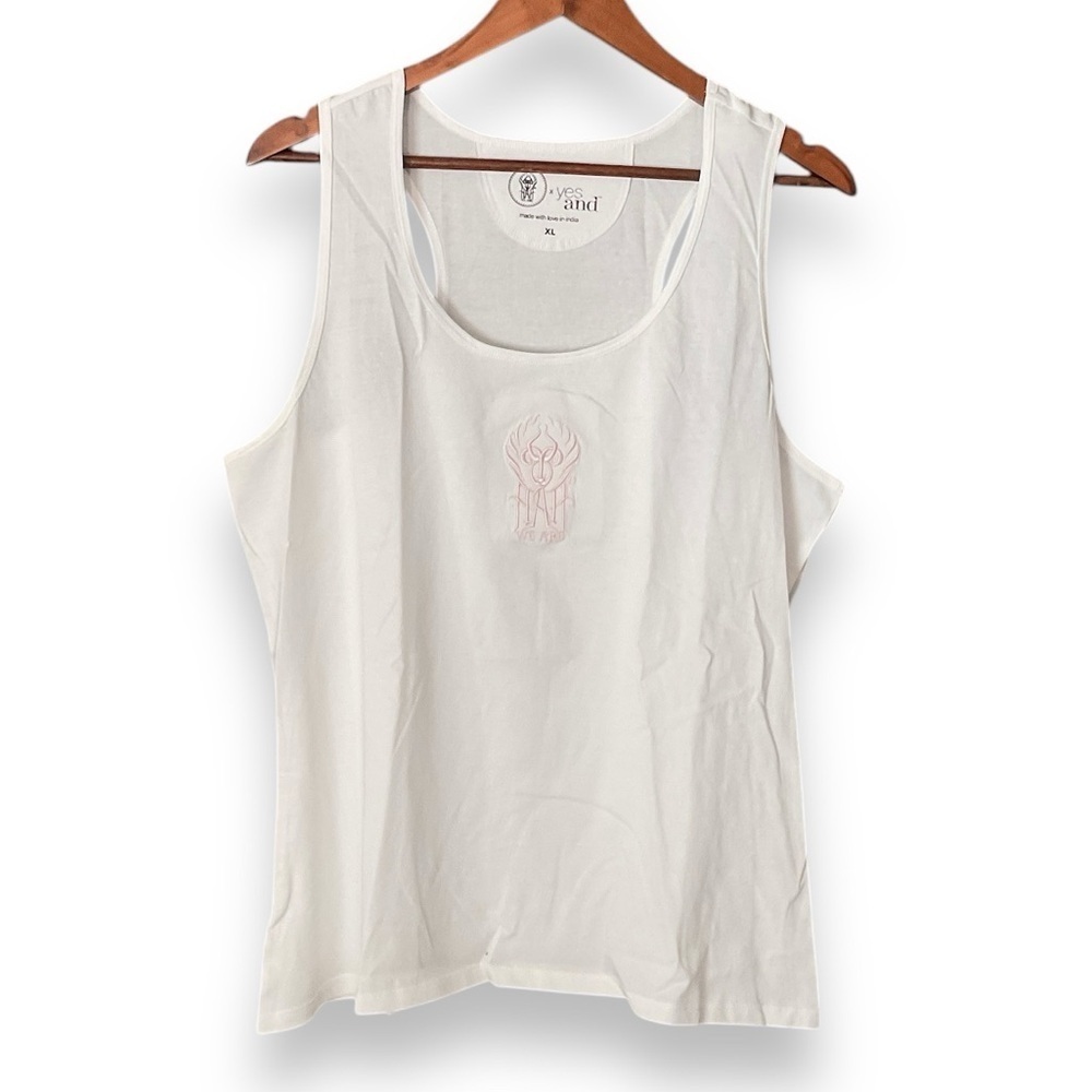 We Are HAH x Yes And White Pink Embroidery HAHt Cotton Racerback Tank XLarge